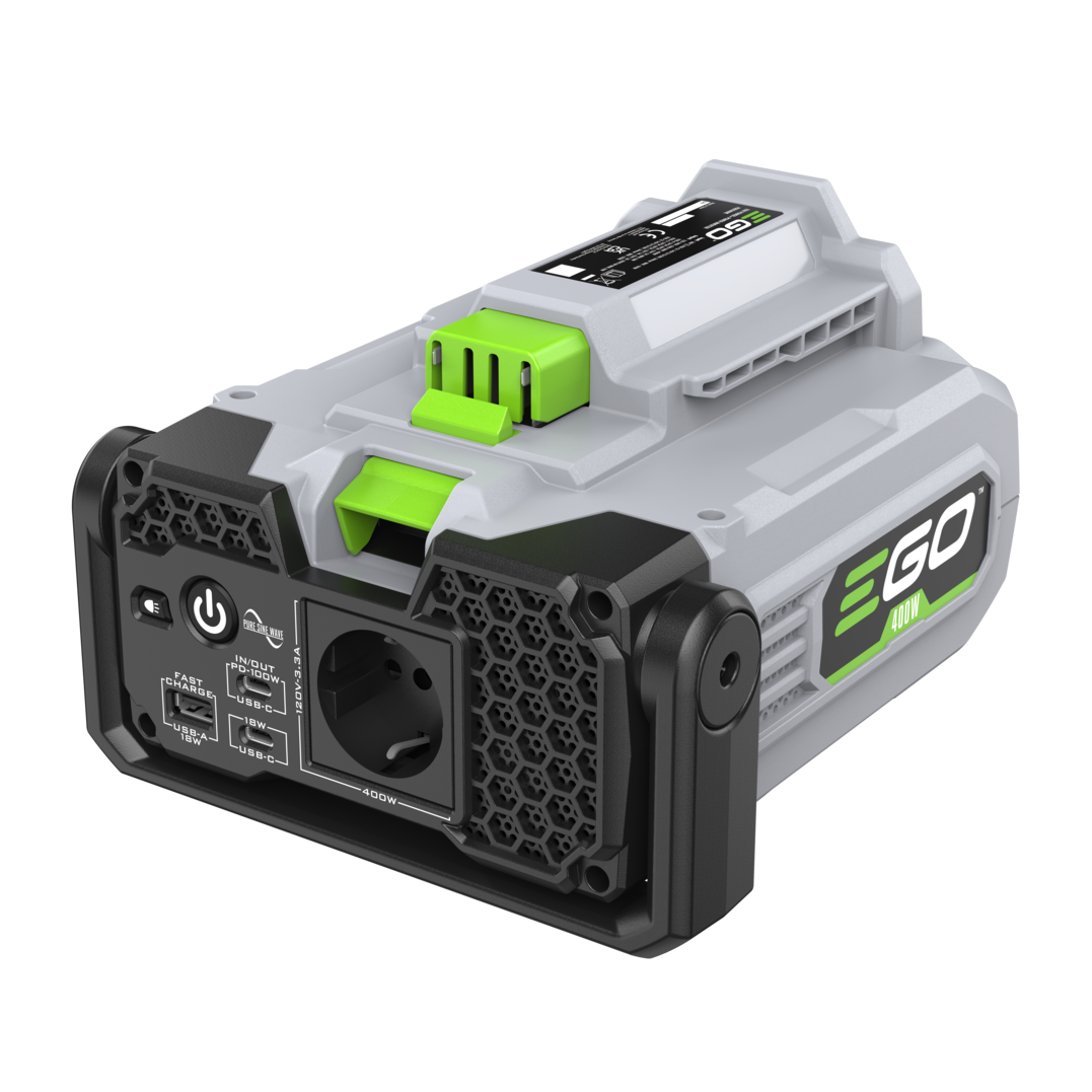 EGO PAD5000E Powerbank 400W met 230V en 2 USB-poorten, officieel weergegeven als model PAD5000E