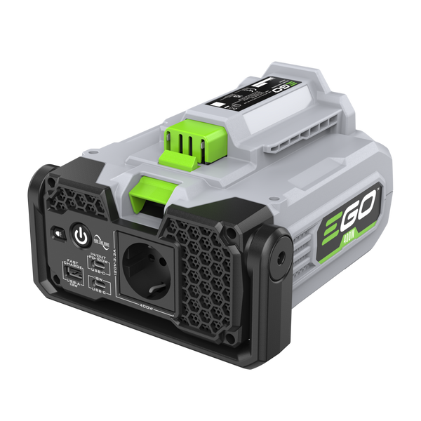EGO PAD5000E Powerbank 400W met 230V en 2 USB-poorten, officieel weergegeven als model PAD5000E
